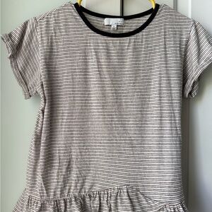 Ten Sixty Sherman Black-Trim Cream & Black Striped Ruffle Tee